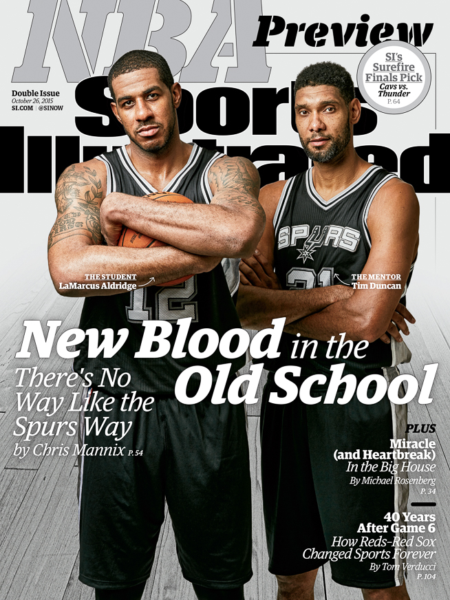 A 2015 NBA Preview cover with Tim and Aldridge. (Photo by Robert Seale)